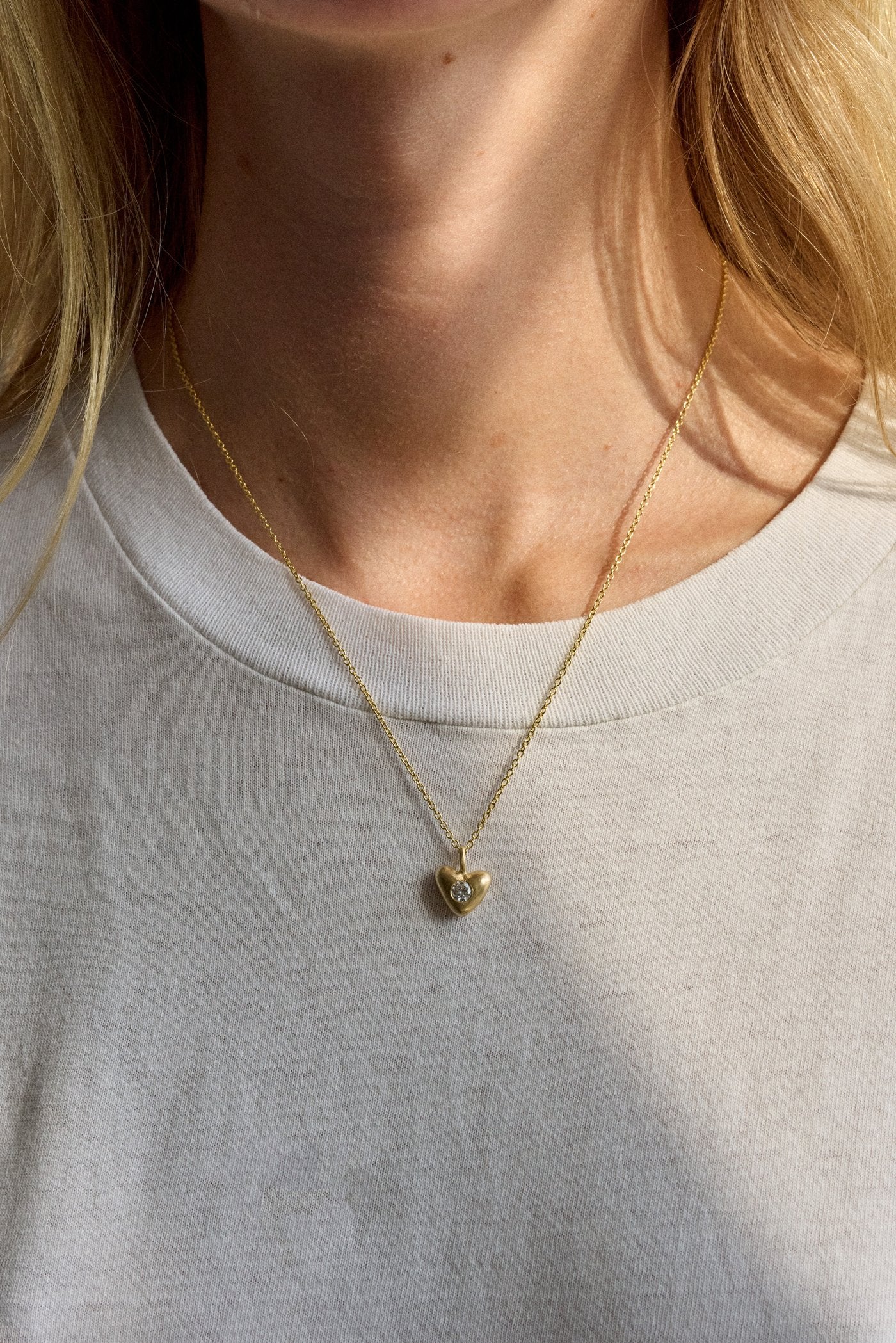 Gold American Folk Heart Pendant with Old Mine Diamond