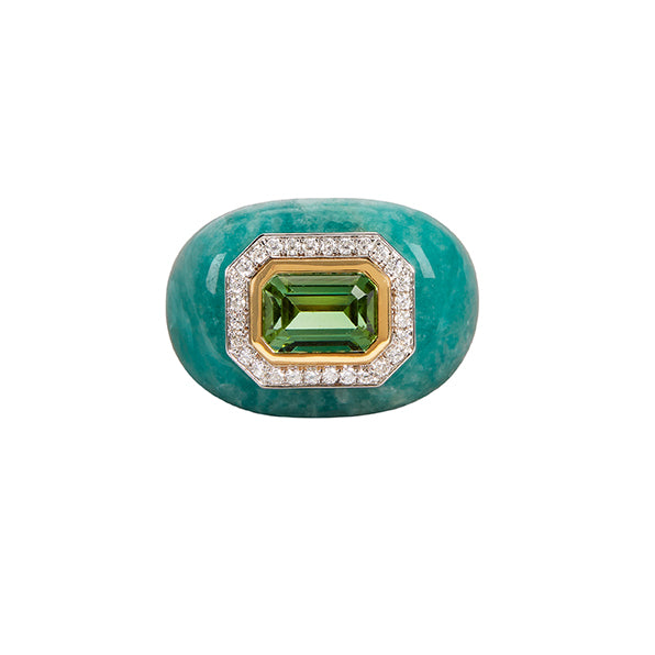 Tourmaline Diamond Amazonite Chubby Ring