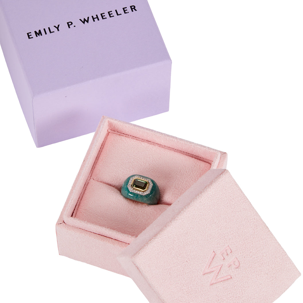 Tourmaline Diamond Amazonite Chubby Ring