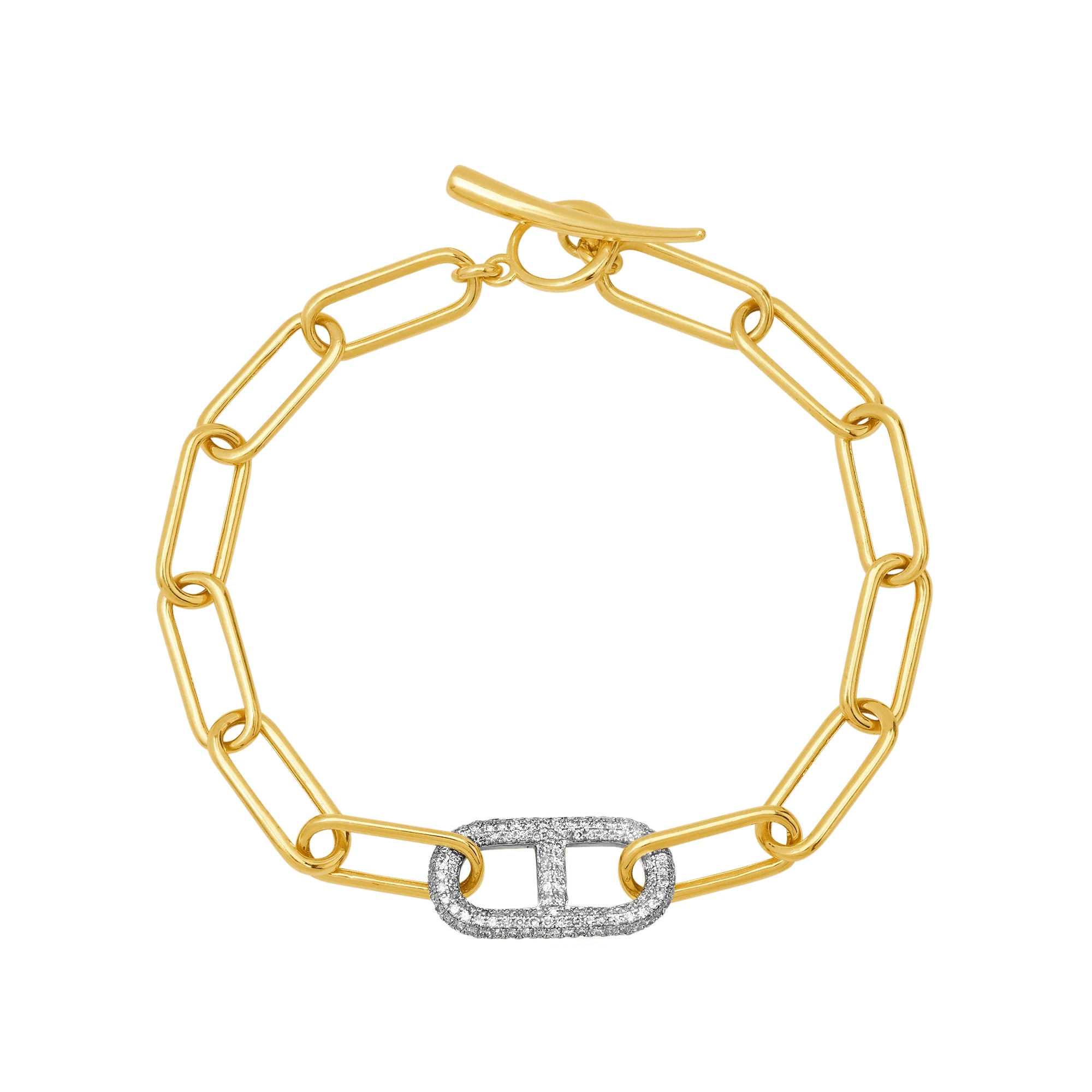 Stirrup Link Bracelet Pavé White Diamonds with Tusk Clasp