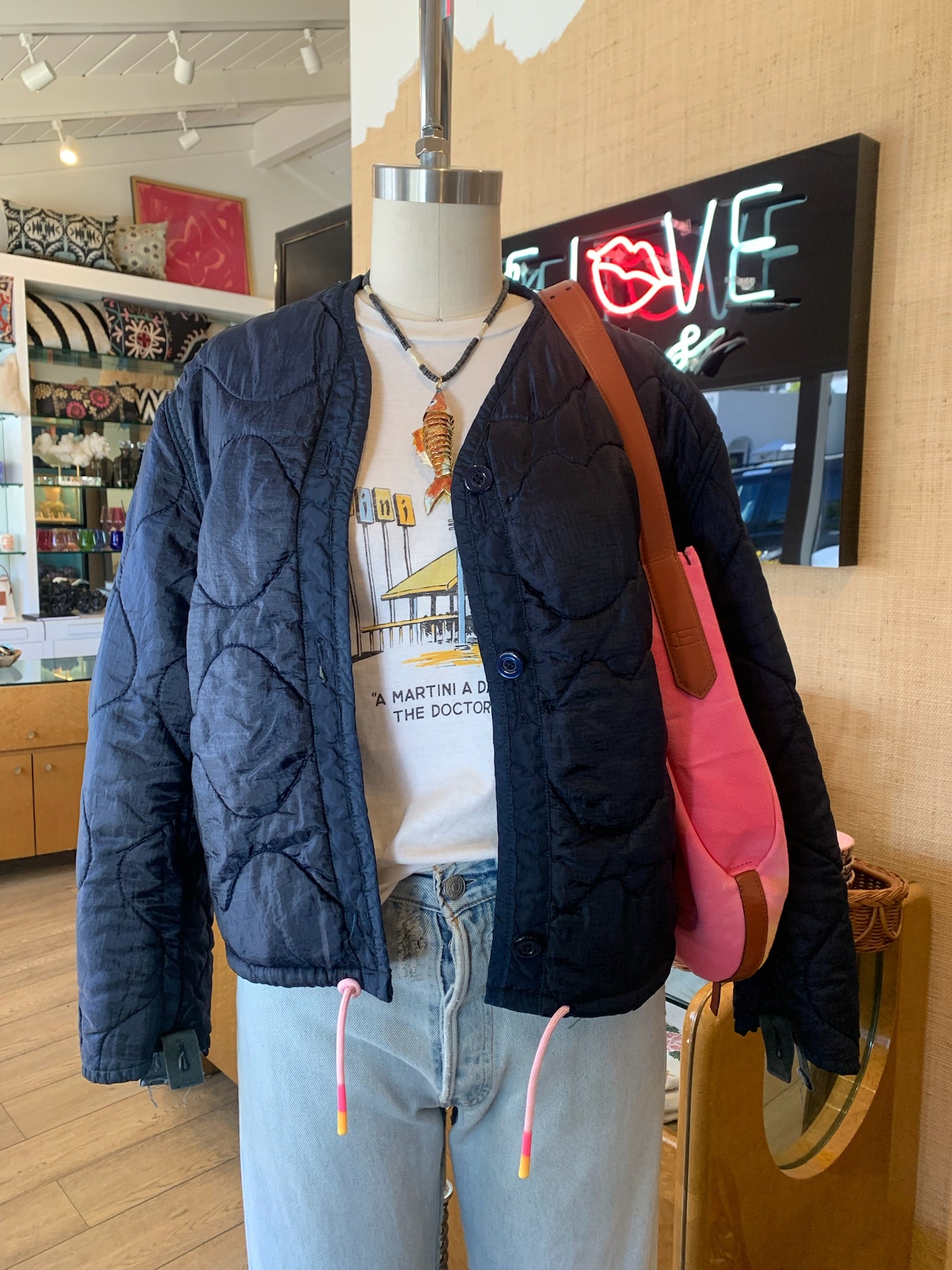 Military Liner Jacket with Drawstring
