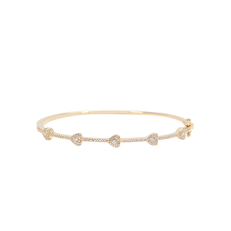 14K Yellow Gold Diamond Heart Bangle