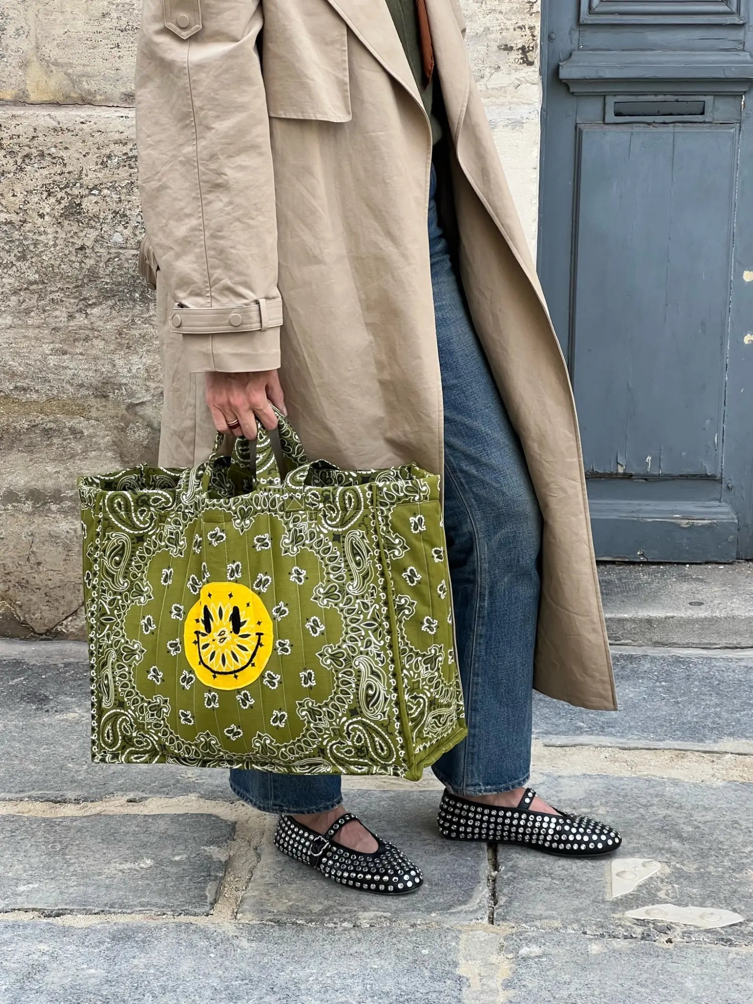 Maxi Quilted Happy Face Tote