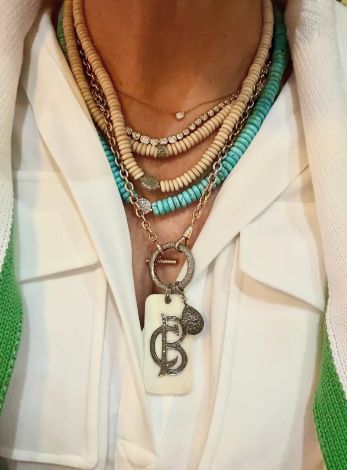 Beaded Necklace with Diamond Center Bead