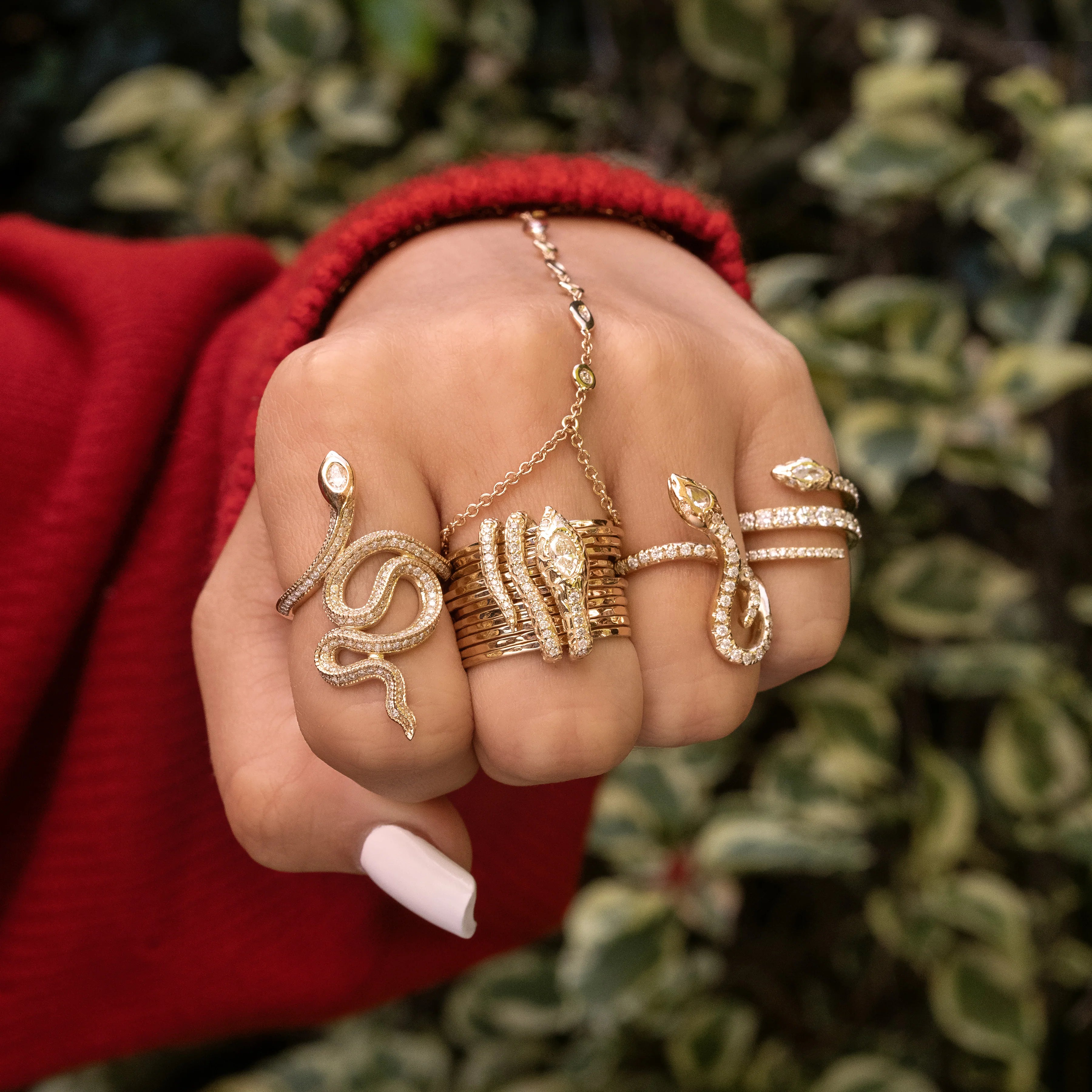 Pave & Marquise Diamond Coiled Snake Multi Waif Ring