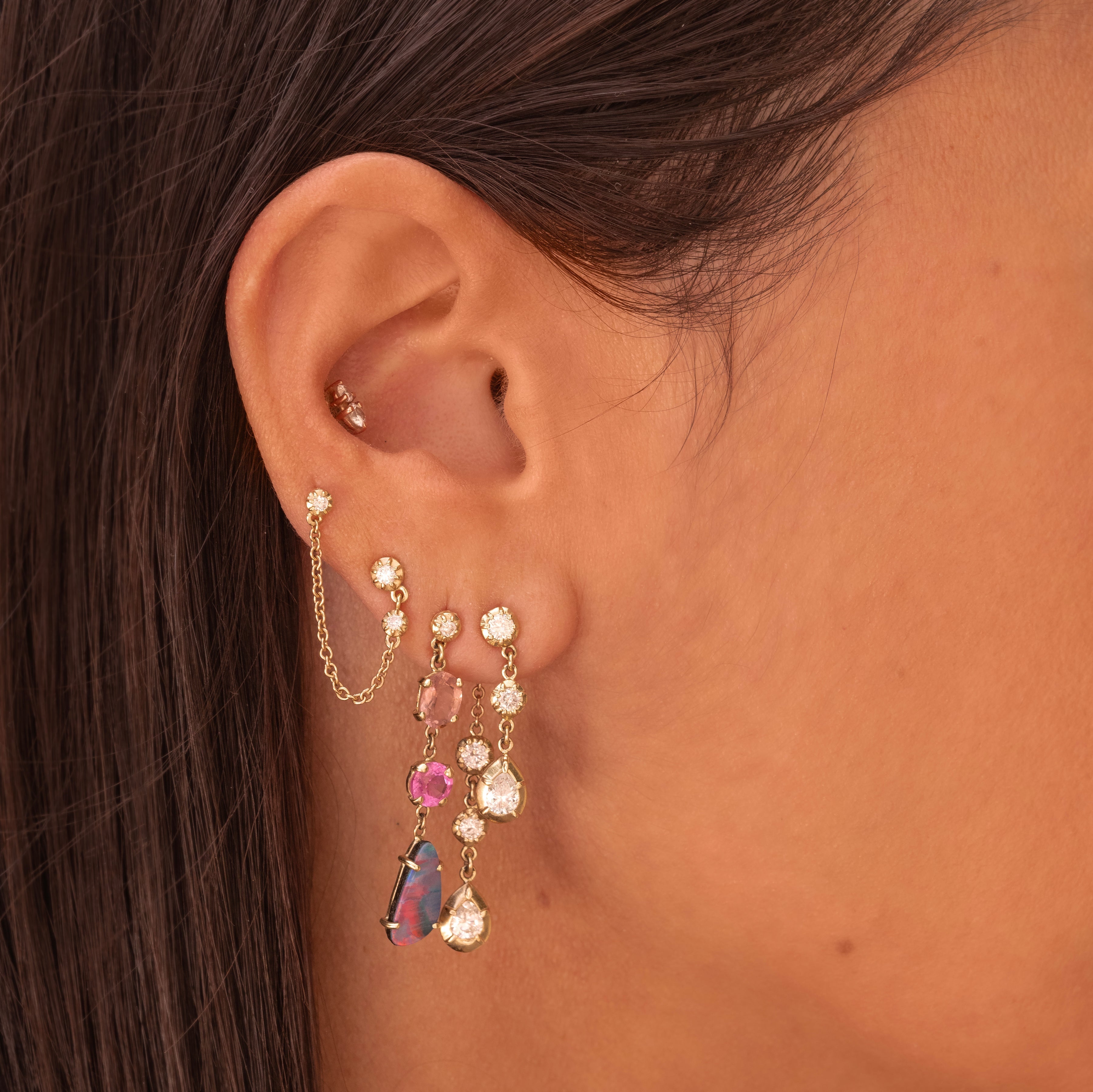 JA 3 Graduated Round Sophia Diamond Chain Double Stud