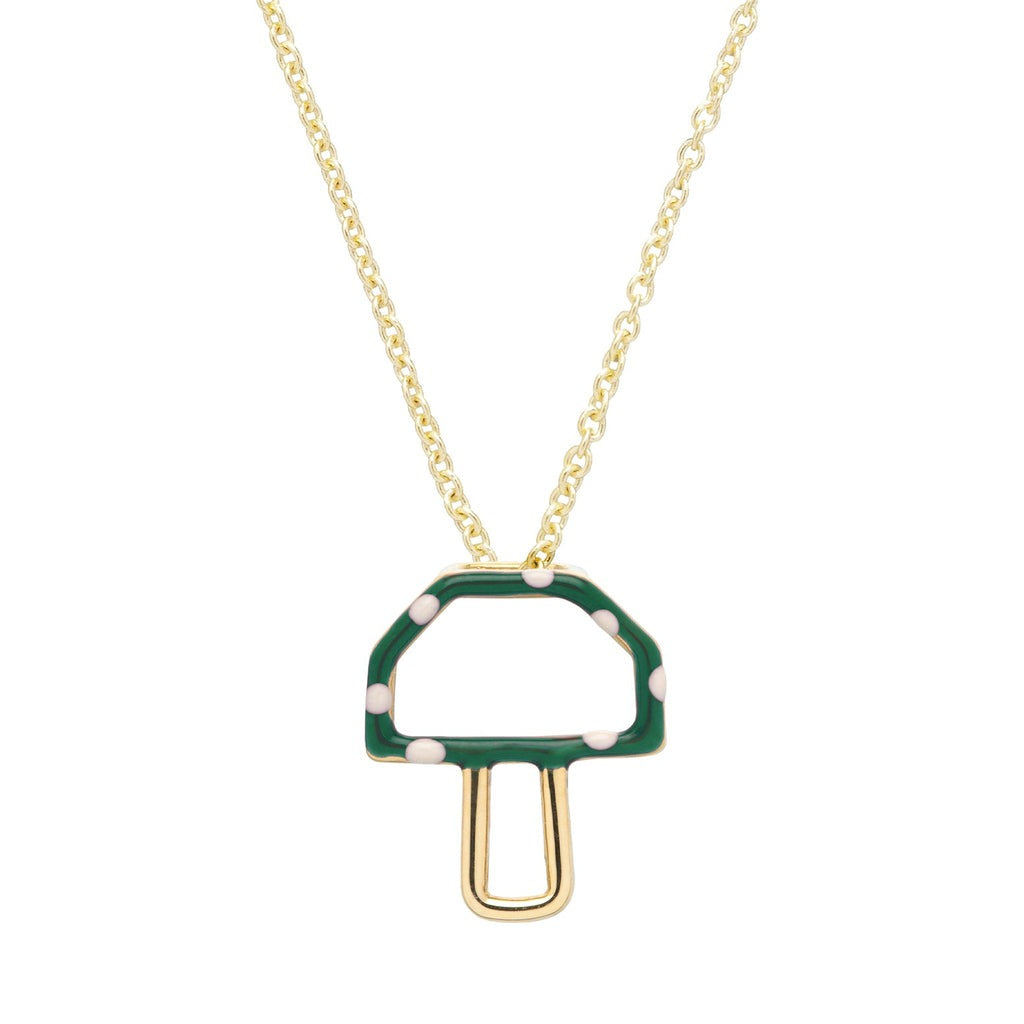Mushroom Green Enamel Necklace