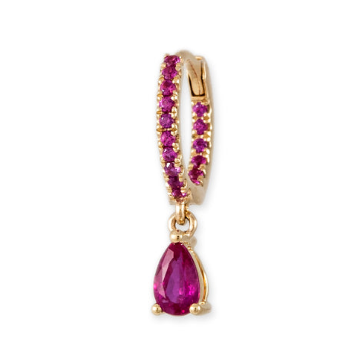 Pink Sapphire Drop Mini Hoop
