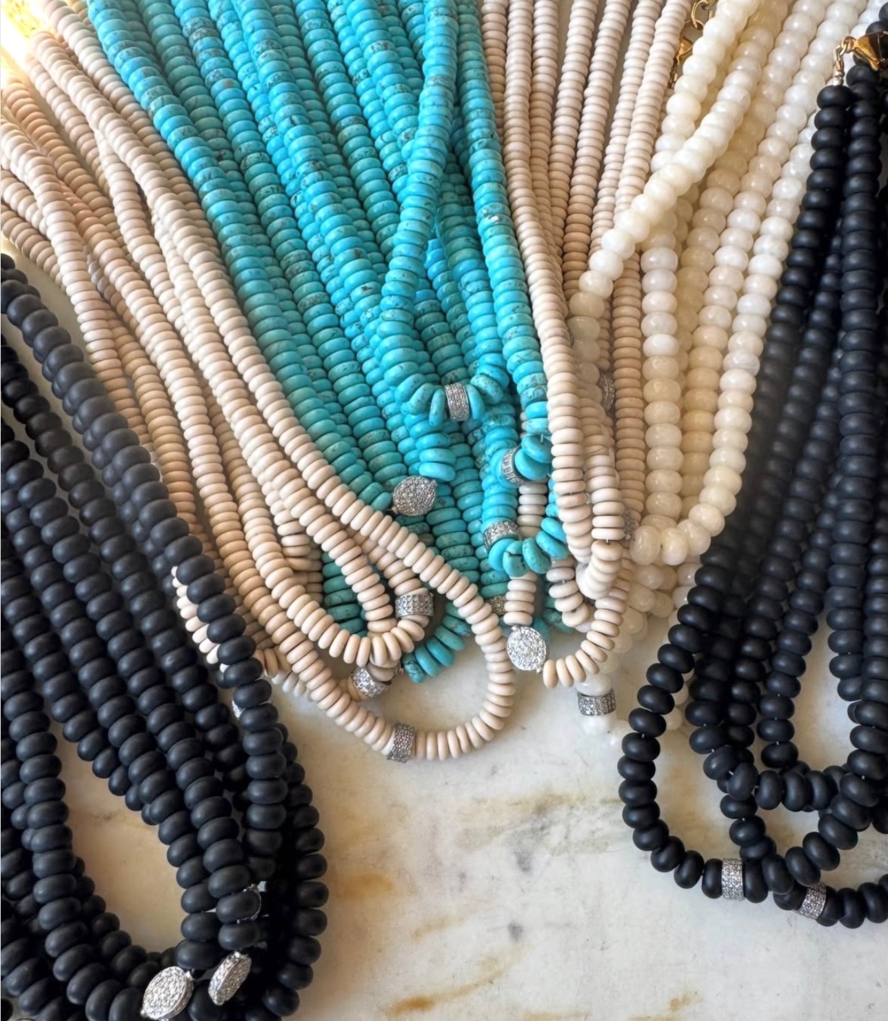Beaded Necklace with Diamond Center Bead