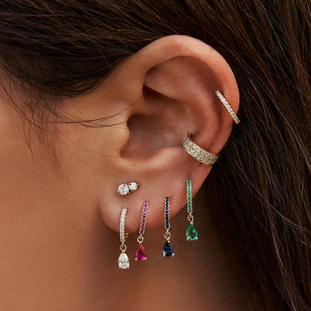 Pink Sapphire Drop Mini Hoop