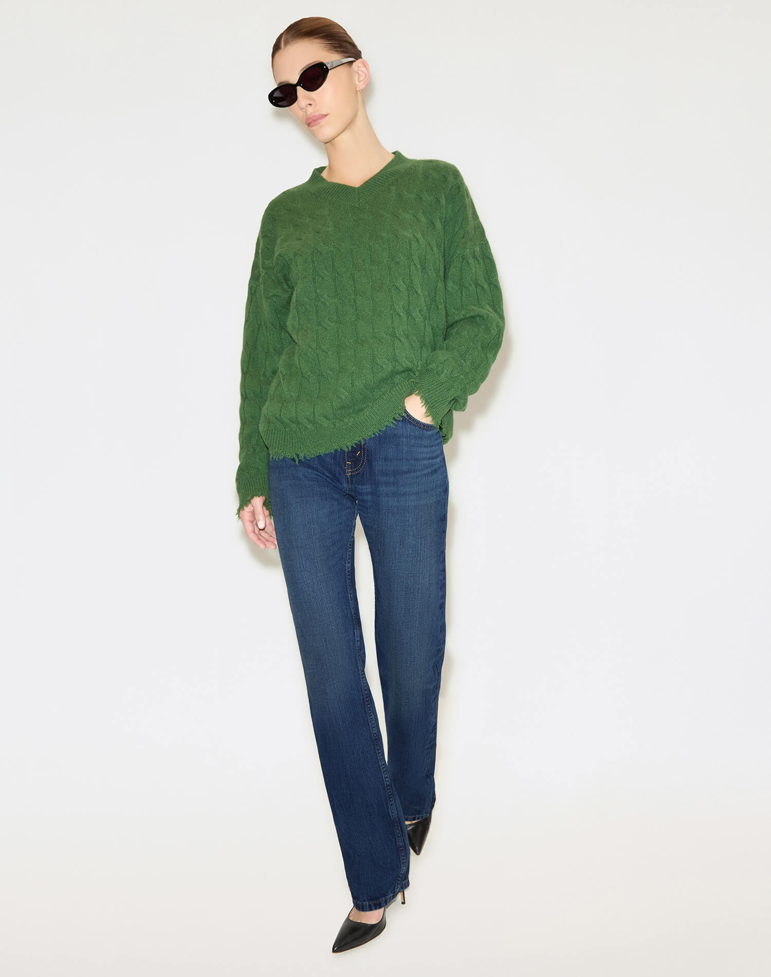Cable V-Neck Pullover